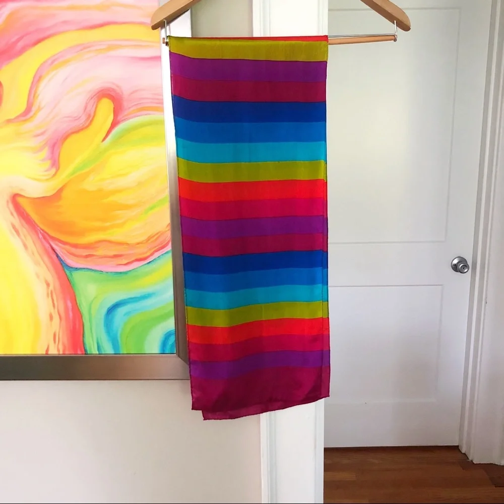 VINTAGE 60s Silk Blend Rainbow Scarf